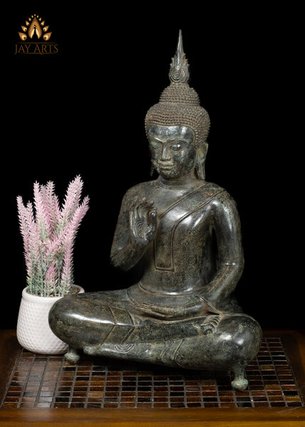 18" Khmer Style Buddha in Vitarka Mudra Gesture of Teaching Cambodian Bronze