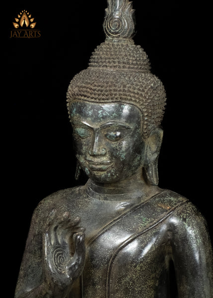 18" Khmer Style Buddha in Vitarka Mudra Gesture of Teaching Cambodian Bronze
