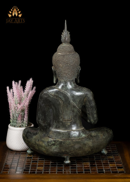 18" Khmer Style Buddha in Vitarka Mudra Gesture of Teaching Cambodian Bronze