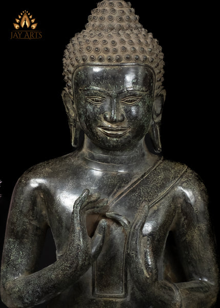 16" Bronze Buddha in Dharmachakra Mudra – Cambodian Style Antique Finish