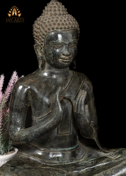 16" Bronze Buddha in Dharmachakra Mudra – Cambodian Style Antique Finish