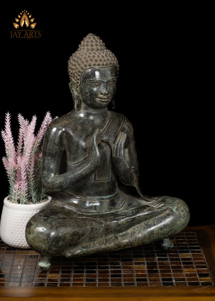16" Bronze Buddha in Dharmachakra Mudra – Cambodian Style Antique Finish