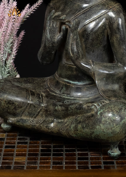 16" Bronze Buddha in Dharmachakra Mudra – Cambodian Style Antique Finish