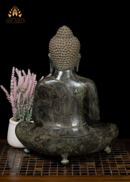 16" Bronze Buddha in Dharmachakra Mudra – Cambodian Style Antique Finish