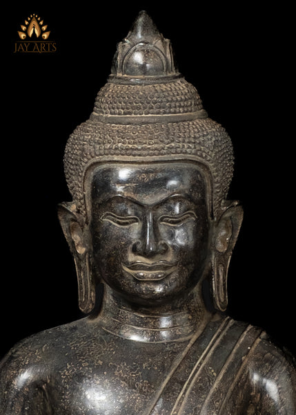 18" Antique Style Cambodian Bronze Buddha in Bhumisparsha Mudra