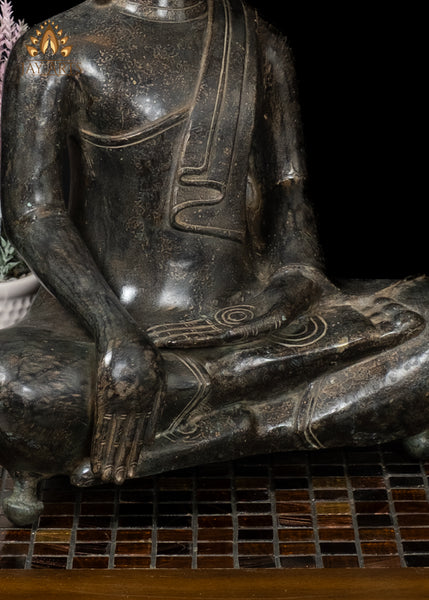 18" Antique Style Cambodian Bronze Buddha in Bhumisparsha Mudra