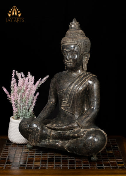 18" Antique Style Cambodian Bronze Buddha in Bhumisparsha Mudra