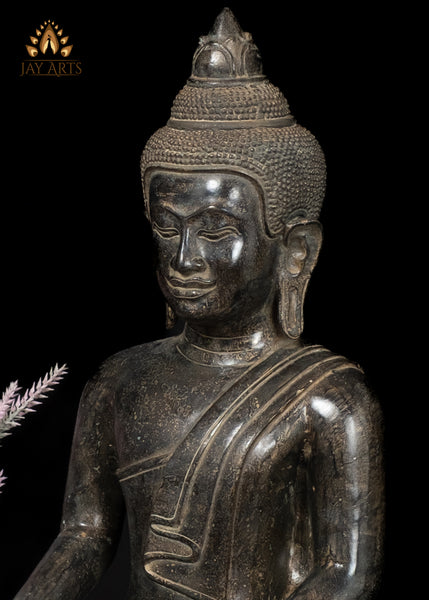 18" Antique Style Cambodian Bronze Buddha in Bhumisparsha Mudra