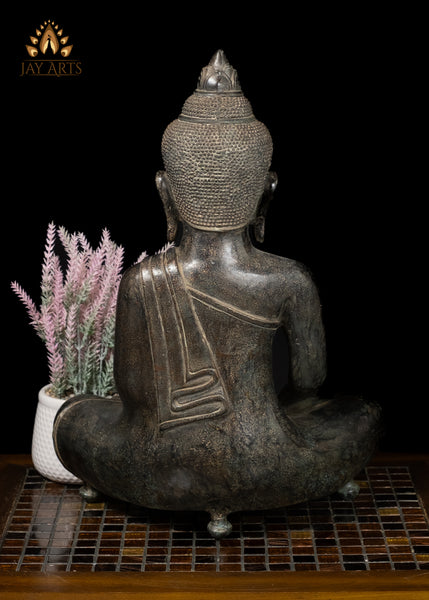18" Antique Style Cambodian Bronze Buddha in Bhumisparsha Mudra