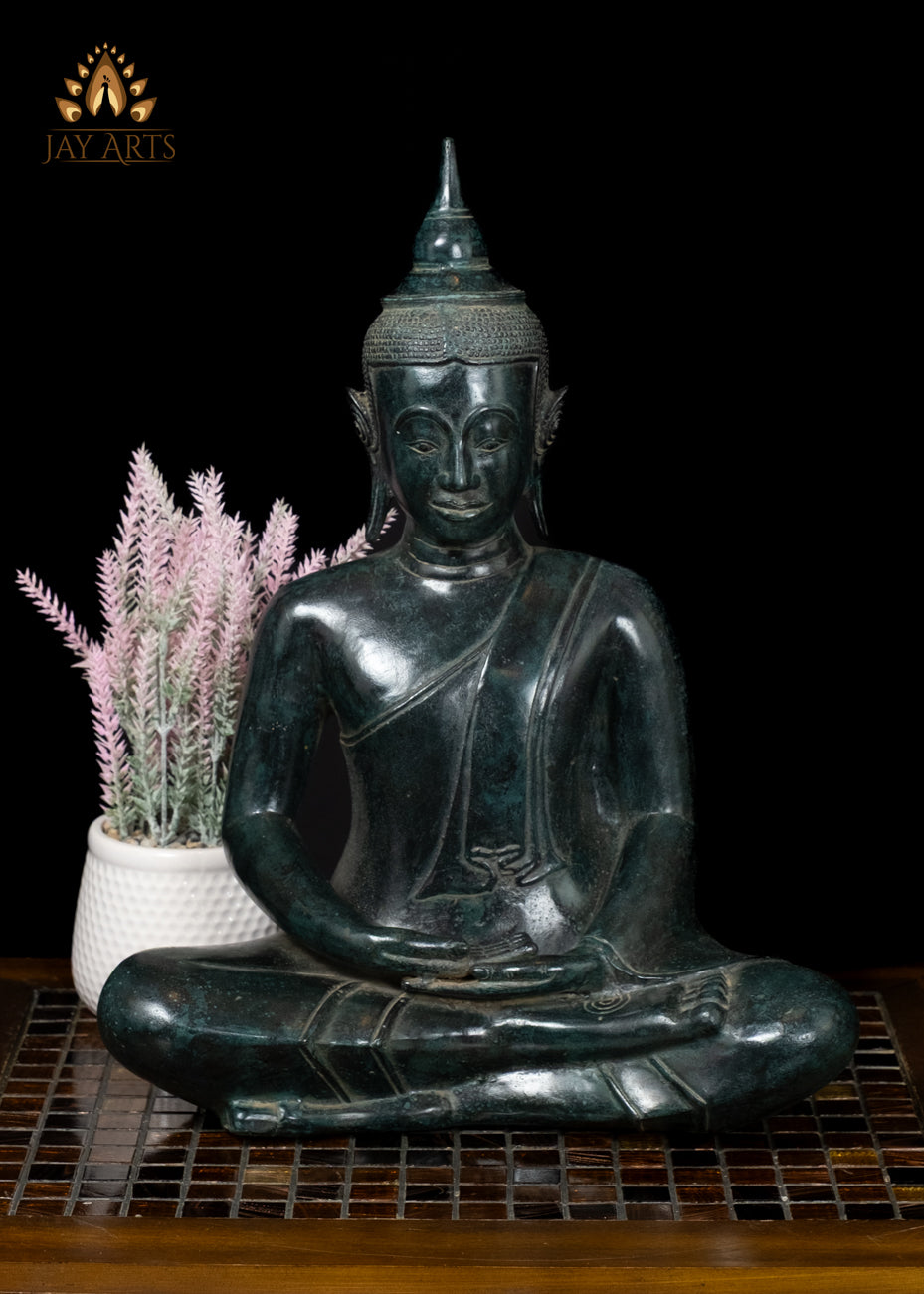 17" Bronze Buddha in Dhyana Mudra Serene Khmer Meditation Statue