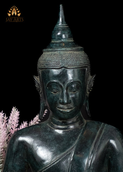 17" Bronze Buddha in Dhyana Mudra Serene Khmer Meditation Statue
