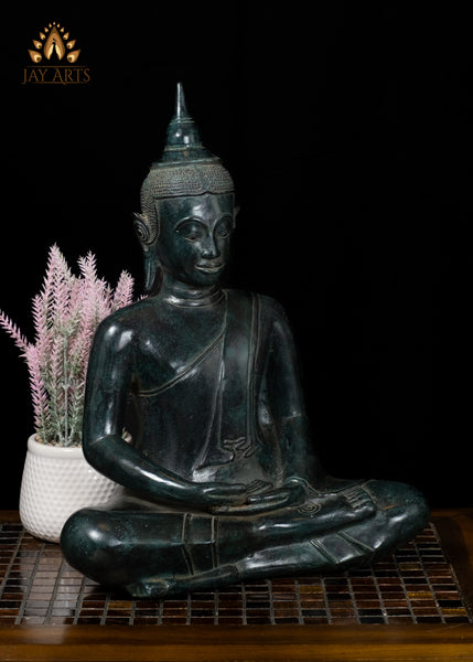17" Bronze Buddha in Dhyana Mudra Serene Khmer Meditation Statue