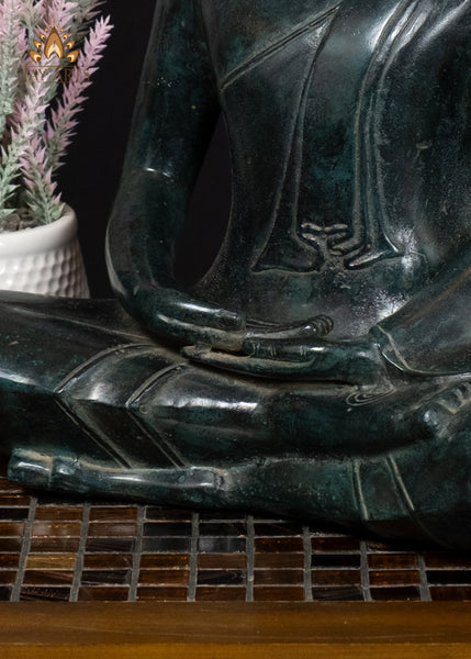 17" Bronze Buddha in Dhyana Mudra Serene Khmer Meditation Statue