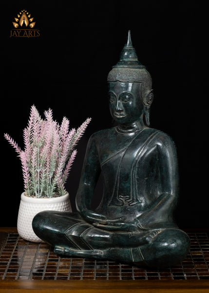 17" Bronze Buddha in Dhyana Mudra Serene Khmer Meditation Statue