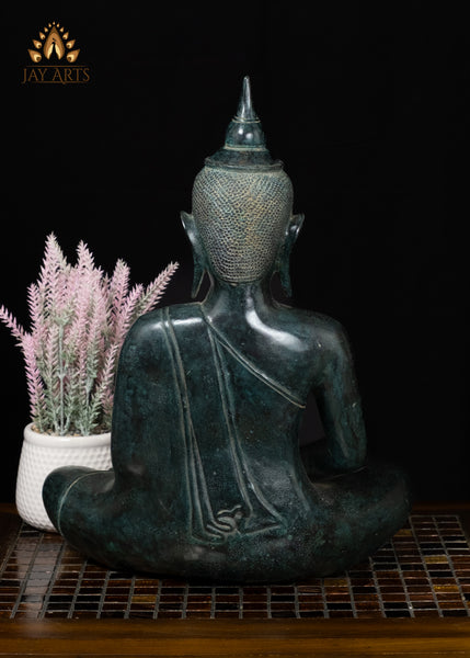 17" Bronze Buddha in Dhyana Mudra Serene Khmer Meditation Statue