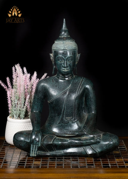 17" Bronze Buddha in Earth touching Gesture Timeless Khmer Art