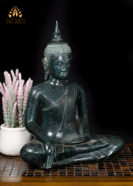 17" Bronze Buddha in Earth touching Gesture Timeless Khmer Art