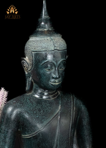 17" Bronze Buddha in Earth touching Gesture Timeless Khmer Art