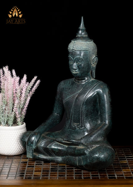 17" Bronze Buddha in Earth touching Gesture Timeless Khmer Art