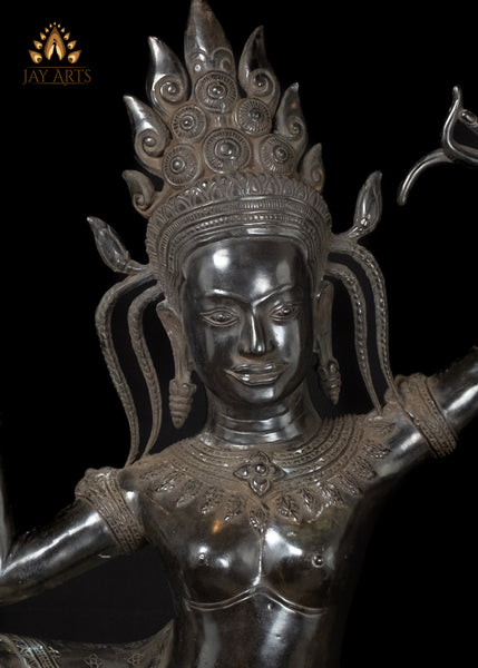 30" Dancing Khmer Style Apsara with Exquisite Details Cambodian Bronze Statue