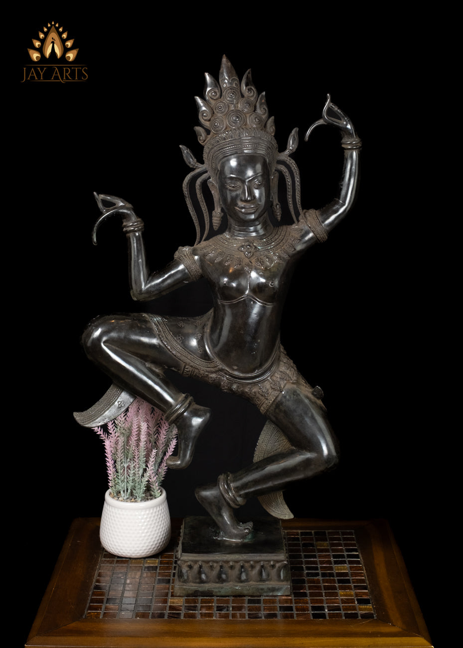 30" Dancing Khmer Style Apsara with Exquisite Details Cambodian Bronze Statue