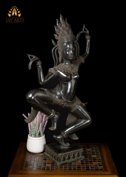 30" Dancing Khmer Style Apsara with Exquisite Details Cambodian Bronze Statue