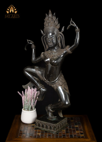 30" Dancing Khmer Style Apsara with Exquisite Details Cambodian Bronze Statue