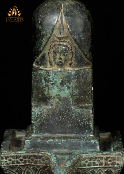 10" Bronze Shiva Lingam with Shiva’s Face Symbol of Divine Energy