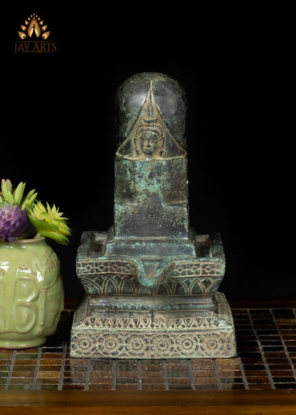 10" Bronze Shiva Lingam with Shiva’s Face Symbol of Divine Energy