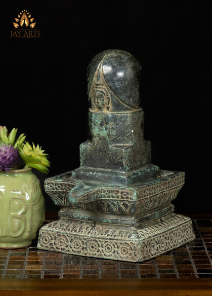 10" Bronze Shiva Lingam with Shiva’s Face Symbol of Divine Energy