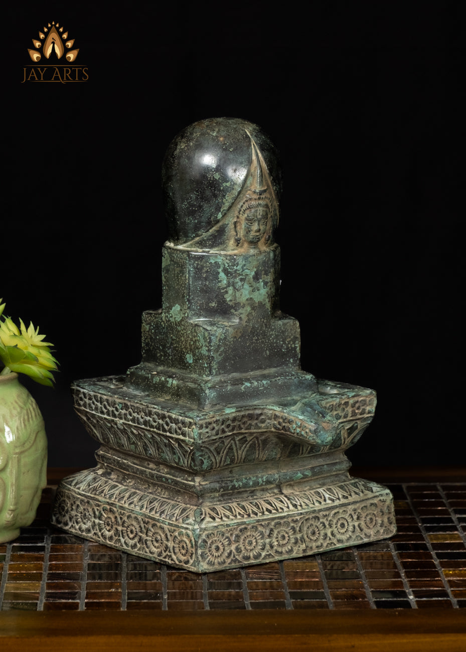 10" Bronze Shiva Lingam with Shiva’s Face Symbol of Divine Energy