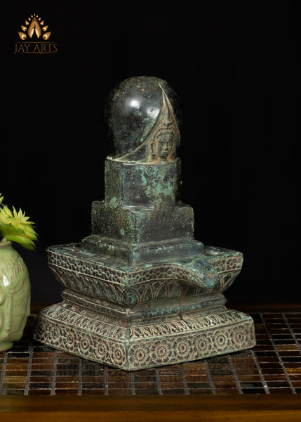 10" Bronze Shiva Lingam with Shiva’s Face Symbol of Divine Energy