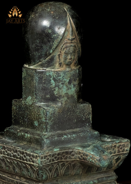 10" Bronze Shiva Lingam with Shiva’s Face Symbol of Divine Energy