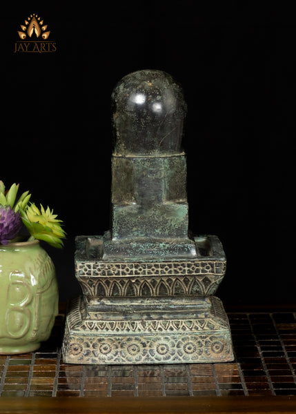 10" Bronze Shiva Lingam with Shiva’s Face Symbol of Divine Energy