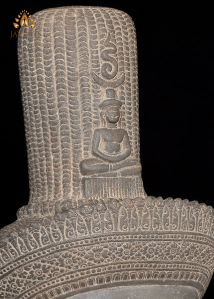 22" Serene Hanuman Head in Sandstone on Wooden Base Spiritual Accent from Cambodia