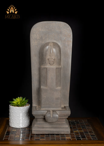 20" Sandstone Shiva Lingam from Cambodia with Khmer Script Inscribed on Back Panel