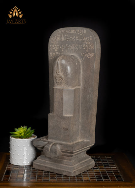 20" Sandstone Shiva Lingam from Cambodia with Khmer Script Inscribed on Back Panel