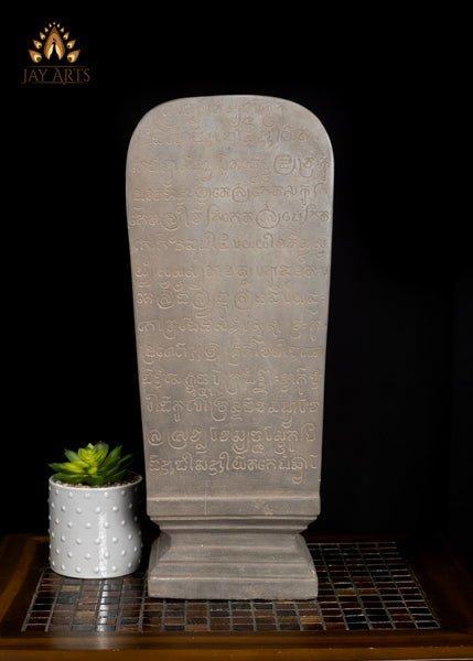 20" Sandstone Shiva Lingam from Cambodia with Khmer Script Inscribed on Back Panel