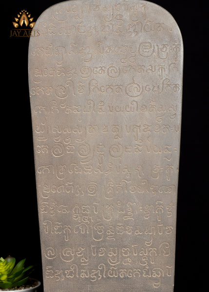 20" Sandstone Shiva Lingam from Cambodia with Khmer Script Inscribed on Back Panel