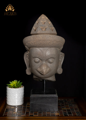 20" Sandstone Garuda Guardian Statue with Sharp Beak – Cambodian Craftsmanship