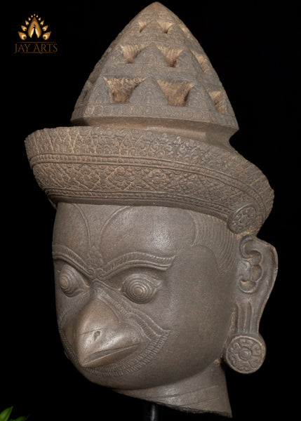 20" Sandstone Garuda Guardian Statue with Sharp Beak – Cambodian Craftsmanship