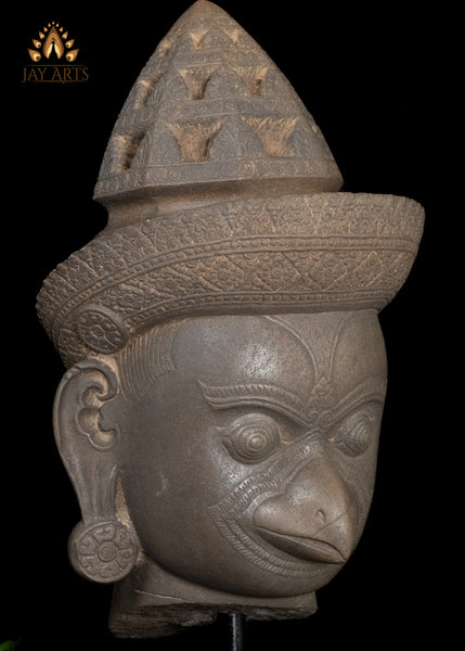 20" Sandstone Garuda Guardian Statue with Sharp Beak – Cambodian Craftsmanship