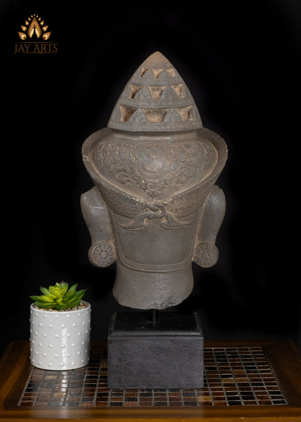 20" Sandstone Garuda Guardian Statue with Sharp Beak – Cambodian Craftsmanship