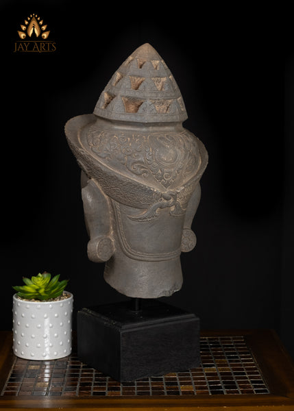 20" Sandstone Garuda Guardian Statue with Sharp Beak – Cambodian Craftsmanship