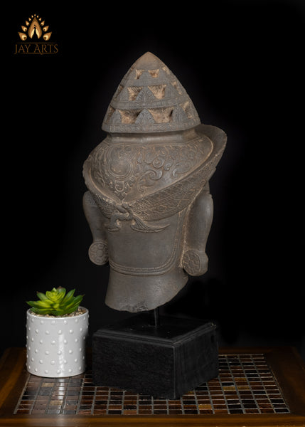 20" Sandstone Garuda Guardian Statue with Sharp Beak – Cambodian Craftsmanship