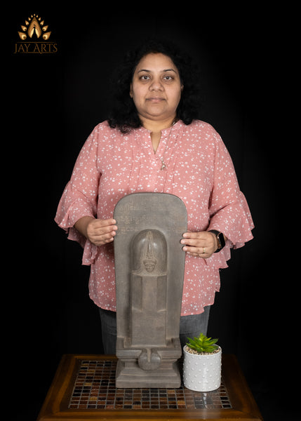 20" Sandstone Shiva Lingam from Cambodia with Khmer Script Inscribed on Back Panel