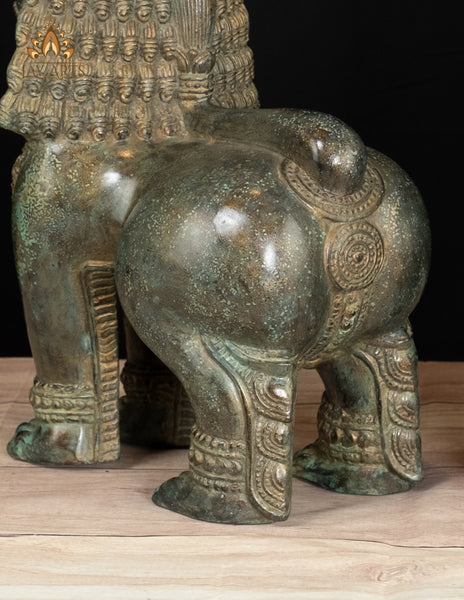 12" Cambodian Style Bronze Temple Lions Finely Detailed with Aged Green Finish