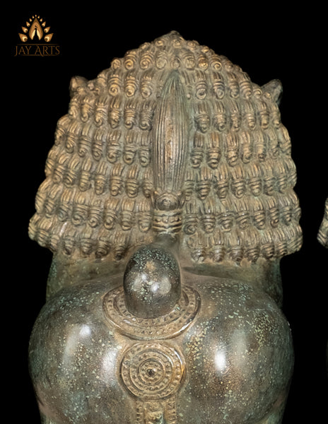 12" Cambodian Style Bronze Temple Lions Finely Detailed with Aged Green Finish