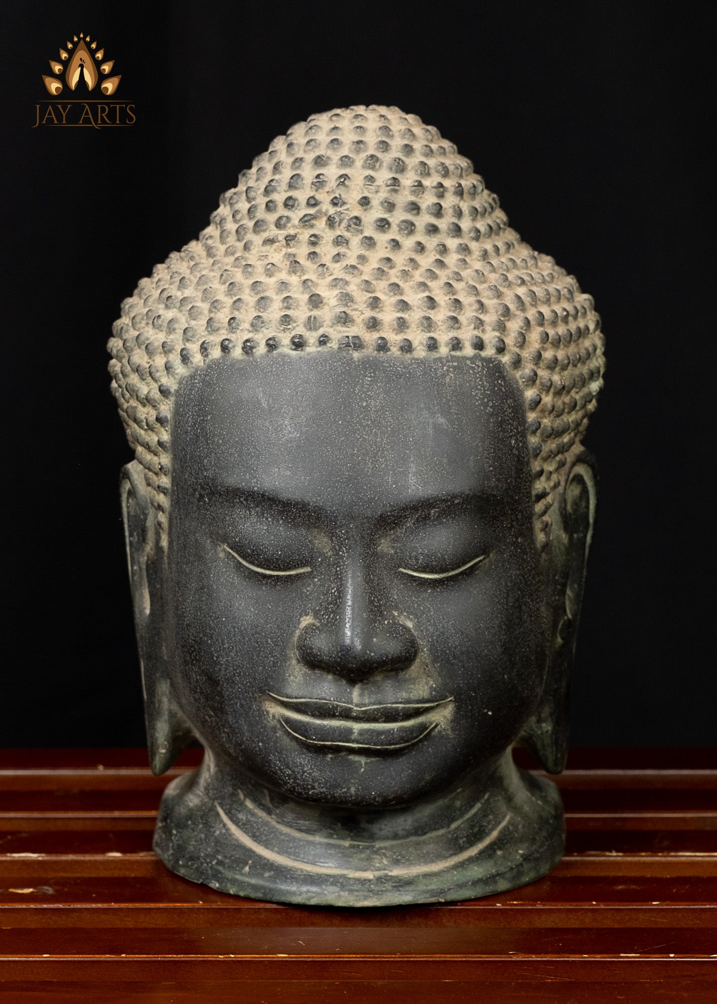 Bronze Buddha Head 9.0" - Khmer Style Cambodian Buddha Head