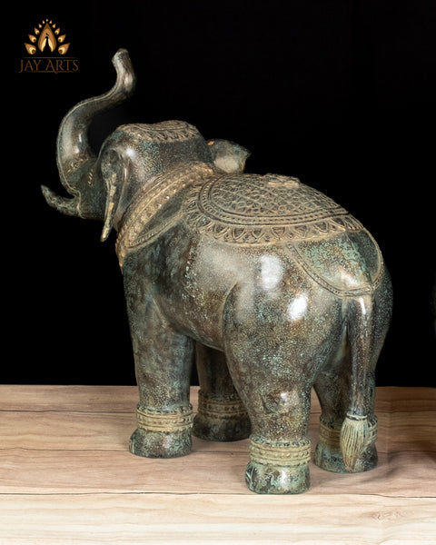 15" Graceful Bronze Elephant Statue Pair with Antique Patina Divine Guardians